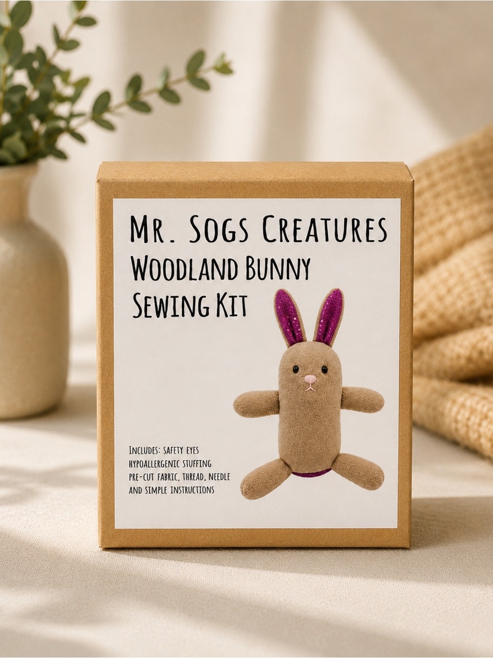 Mr. Sogs Creatures Woodland Bunny Sewing Kit – DIY Plush Rabbit Craft Kit